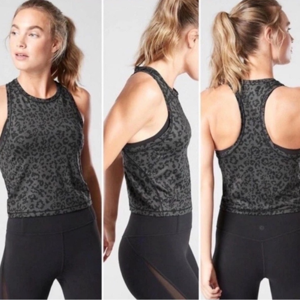 NWT Athleta Shanti - black Women's Black Leopard Print Tank Top